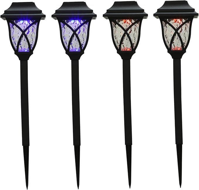Tofficu 4pcs Solar Pathway Lights Outdoor LED Garden Lighting Patio Landscape Lamps with Warm and Blue Glow for Decoration