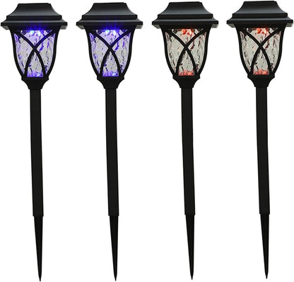Tofficu 4pcs Solar Pathway Lights Outdoor LED Garden Lighting Patio Landscape Lamps with Warm and Blue Glow for Decoration