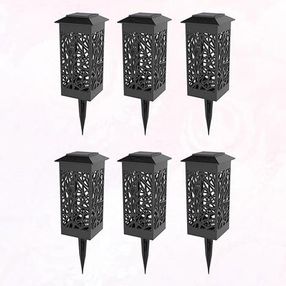 6pcs Solar Hollow-Out Ground Plug Lights Waterproof Garden Solar Path Lights Warm White for Outdoor Lawn Landscape