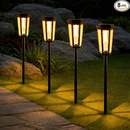 echosari 8 Pack Solar Pathway Lights Outdoor, Waterproof Solar Lights Outdoor, Auto On/Off, Long-Lasting Solar Powered Garden Lights Driveway Lights for Yard Path Landscape Walkway Lawn（Warm White）