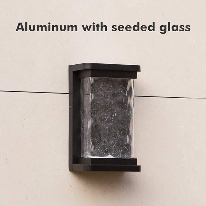 LUTEC 1000 Lumen Outdoor LED Wall Light Fixture, Dusk to Dawn Porch Light Wall Sconce with Seeded Glass, Matte Black Wall Lantern Exterior Lighting for House Backyard Patio, 3000K