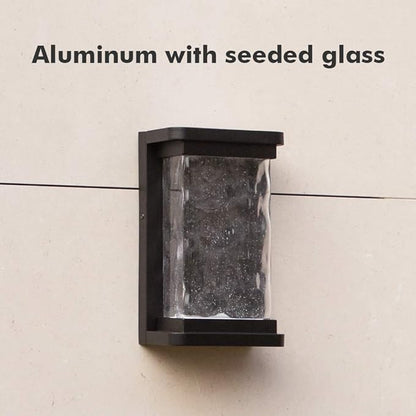 LUTEC 1000 Lumen Outdoor LED Wall Light Fixture, Dusk to Dawn Porch Light Wall Sconce with Seeded Glass, Matte Black Wall Lantern Exterior Lighting for House Backyard Patio, 3000K