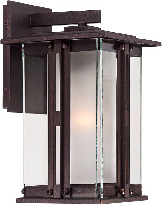 Franklin Iron Works Fallbrook Rustic Farmhouse Outdoor Wall Light Fixture Bronze Steel 11 3/4" Clear Frosted Double Glass for Exterior House Porch Patio Outside Deck Garage Front Door Garden Home
