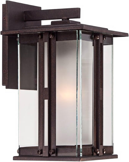 Franklin Iron Works Fallbrook Rustic Farmhouse Outdoor Wall Light Fixture Bronze Steel 11 3/4" Clear Frosted Double Glass for Exterior House Porch Patio Outside Deck Garage Front Door Garden Home