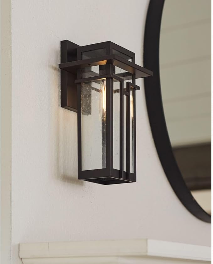 Progress Lighting Boxwood Collection 1-Light Clear Seeded Glass Craftsman Outdoor Small Wall Lantern Light Antique | Lumora