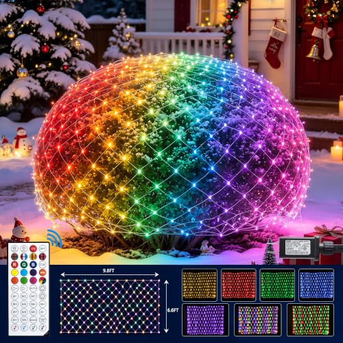 JMEXUSSS 200 LED RGB Christmas Net Lights Outdoor, Plug in, Color Changing