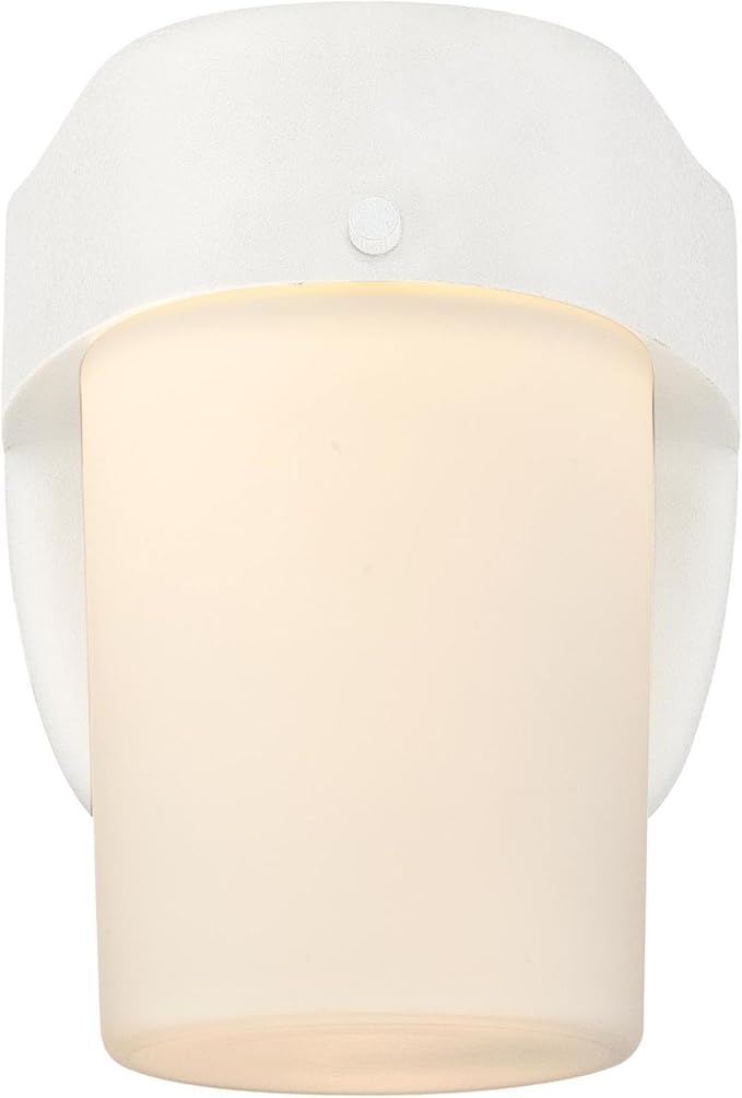 6106800 One-Light Dimmable LED Outdoor Wall Fixture with Dusk to Dawn Sensor, White Finish with Frosted Opal Glass | Lumora