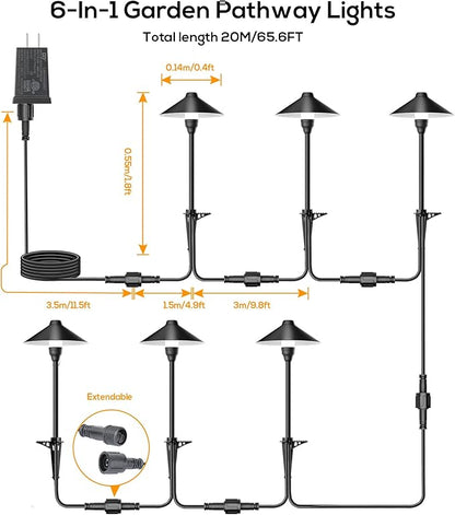Low Voltage Pathway Lights with Timer, Plug in Landscape Path Lights 4H/6H/8H Timing, 3000K LED Landscape Lighting IP65 Waterproof ETL Listed, Set of 6 Lights Total 18W, Non-Hardwired