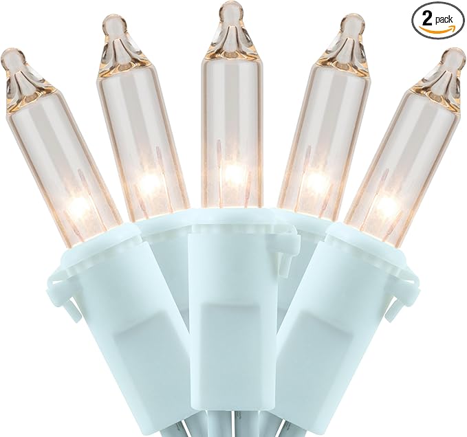 YULETIME 200 Clear Christmas Lights, Pack of 2 Sets 33 Feet 100 Count UL Certified Incandescent String Lights (Clear - White Wire)