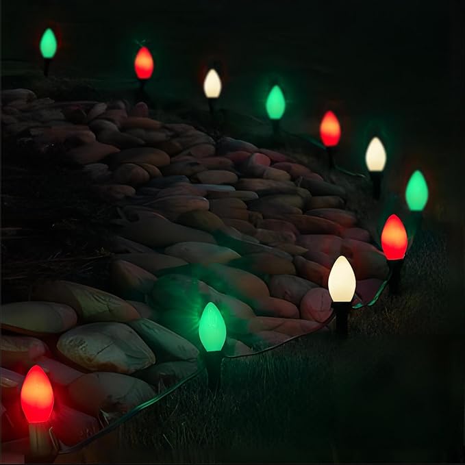 25Ft C7 LED Christmas Multicolor String Lights with 27 Red Green White LED Bulbs, Outdoor Hanging Vintage Christmas Lights Waterproof for Xmas Tree Roofline Wedding Party Holiday Decor-Red/Green/White