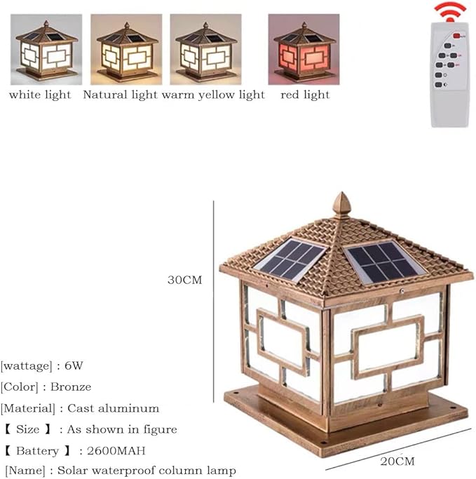Exterior Pillar Pole Lantern with Solar Powered Rustic Pillar Lamp with 4 Light Modes Square Outdoor Waterproof Solar Lamp Solar Post Light for 4x4 Wooden Posts for Garden Yard Pathway CWVYKNP