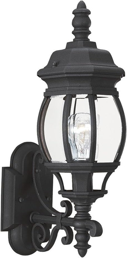 Sea Gull Lighting 88200-12 Wynfield One-Light Outdoor Wall Lantern with Clear Beveled Glass Panels, Black Finish