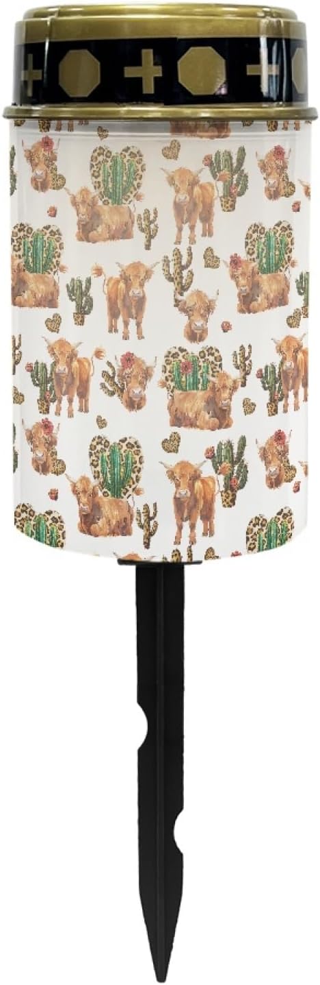 Sunflower Highland Cow Solar Lights Outdoor Waterproof Garden Stake Lights LED Solar Lantern Yard Patio Driveway Solar-Powered Fairy Lights for Outside,Flameless Warm White Lights