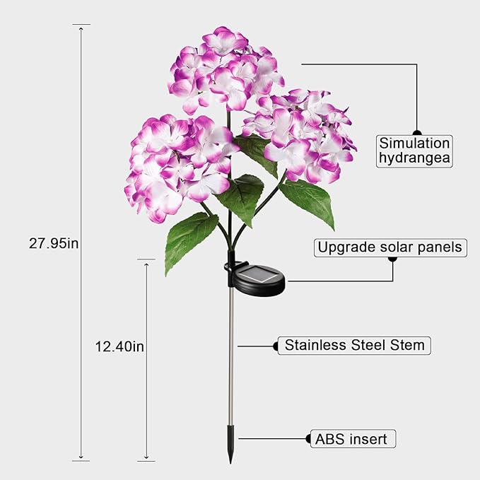 Solar Flowers Lights - Outdoor Waterproof Hydrangea Stake, Solar Flower Decor for Patio, Courtyard, Garden Lawn | Lumora