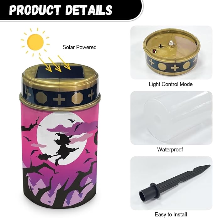 Witch Solar Outdoor Lights Printed Garden Decor Solar Lights Cemetery Decorations for Grave Grave Decorations
