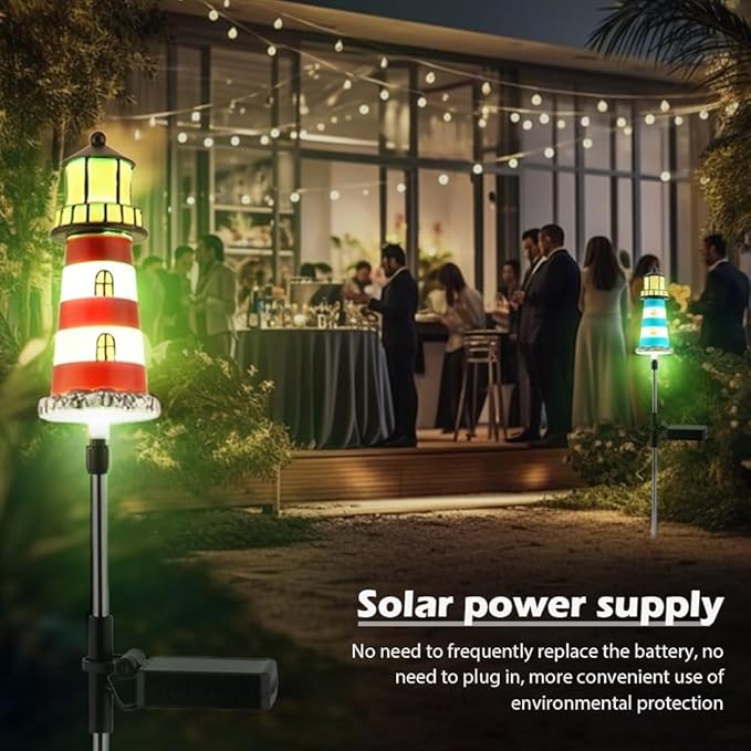2 PCS Solar Lighthouse,7 Colors Changing Lighthouse Solar Light Outdoor Decor for Yard and Garden,Path Lights Lighthouse,IP65 Waterproof