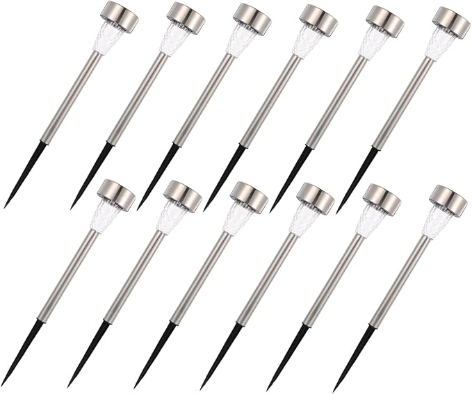 12pcs Solar Outdoor Pathway Lights Stainless Steel Solar Garden Lights with Bright White LED for Patio Walkway Lawn | Lumora