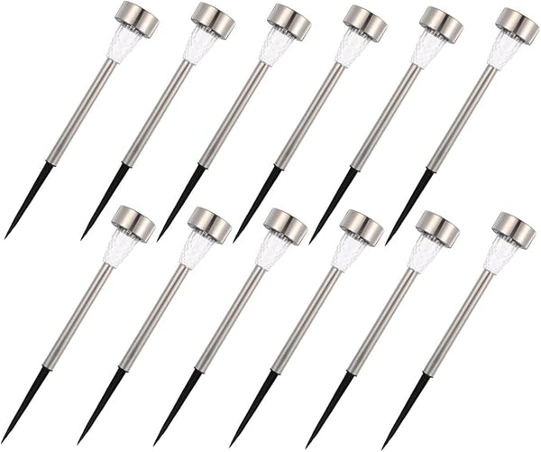 12pcs Solar Outdoor Pathway Lights Stainless Steel Solar Garden Lights with Bright White LED for Patio Walkway Lawn | Lumora
