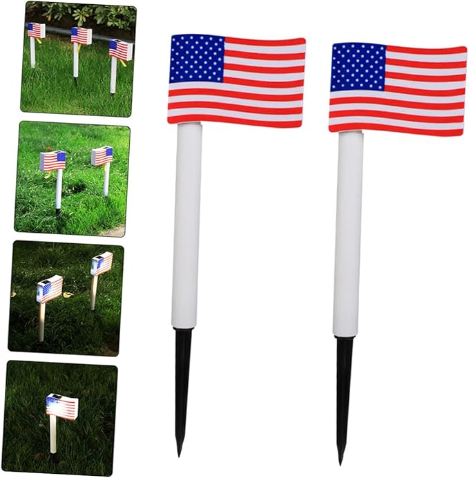 Solar Garden Path Lights 2pcs American Flag LED Solar Lawn Lamps Outdoor Landscape Lighting for Independence Day Decoration Random Color
