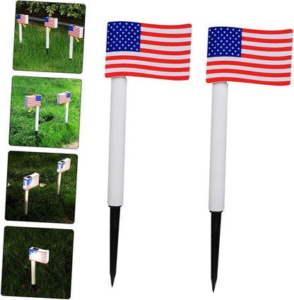 Solar Garden Path Lights 2pcs American Flag LED Solar Lawn Lamps Outdoor Landscape Lighting for Independence Day Decoration Random Color
