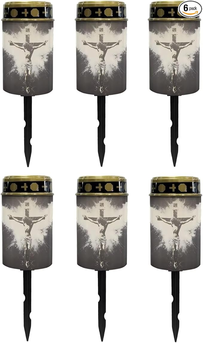Poceacles Cross Solar Lights Set of 6 Outdoor Waterproof Cemetery Lights Solar Powered Grave Solar Lantern Outdoor Waterproof Walkway Lights for Lawn Garden Pathway, God Cross Black White
