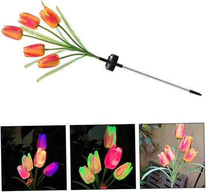 DOITOOL Lawn Solar Lamp 2pcs Powered for Decoration Creative Tulip Solar Lamp Garden Lawn Landscape Flowers Yard Light