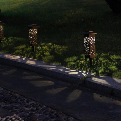 6pcs Hollow Out Solar Lawn Lights White Light Waterproof Garden Path Landscape Ground Plug Outdoor Stake Lighting