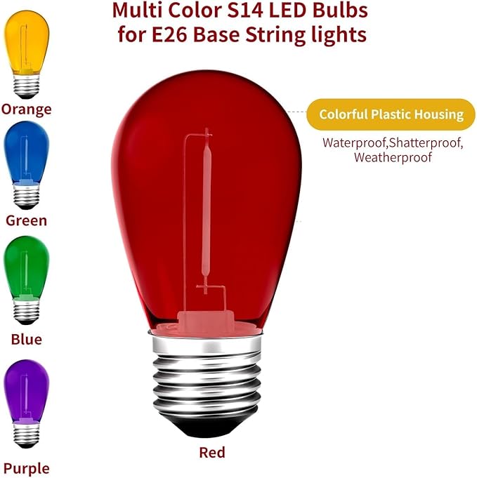 Diodesy- 36Ft Outdoor Smart WiFi String Light with S14 LED Shatterproof 18 Color Changing Bulb & 18 Hanging Socket | Lumora