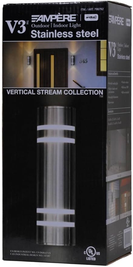 V3 Ampère Outdoor/Indoor Stainless Steel Vertical Stream Collection Wall Lamp | Lumora
