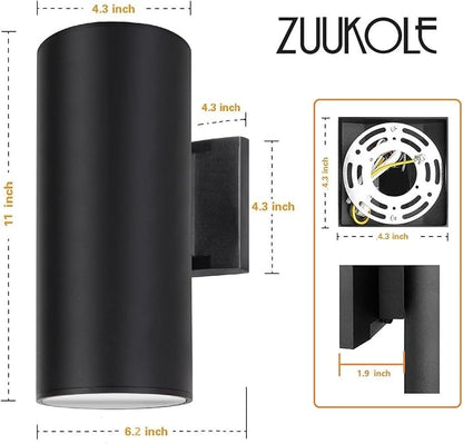 Outdoor Wall Light, Exterior Lighting - ETL Listed, 2 Light Bulbs Included, Aluminum Waterproof Wall Mount Cylinder Design - Up Down Light Fixture for Porch, Backyard and Patio