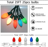 Multicolor Christmas Lights 25Ft C9 Vintage Christmas String Lights with 26 Colorhul Ceramic Bulbs (1 Spare) | Lumora