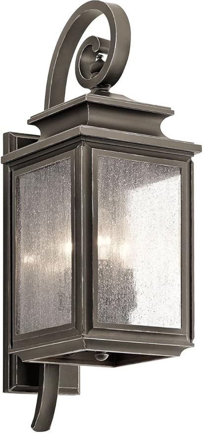 Kichler Wiscombe Park 21.75" 3 Light Outdoor Wall Light with Clear Seeded Glass in Olde Bronze® | Lumora
