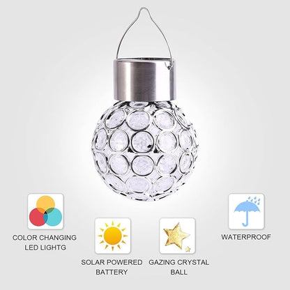 Yosoo Colorful Solar Lights,Outdoor Hanging Decorative Garden Lights,7 Colors LED Crackle Glass Globe Ball Shaped,for Lawn Patio Yard Walkway Driveway Pathway Landscape
