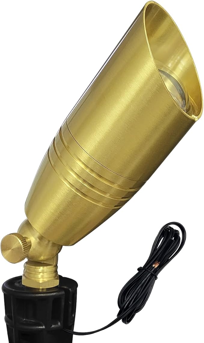 COLOER Die-cast Brass Landscape Spotlight 1-Pack Without Bulb,12V AC/DC Low Voltage Copper Outdoor Lighting with Ground Stake, Directional Garden Patio Spot Up Light (102B Copper Finish)