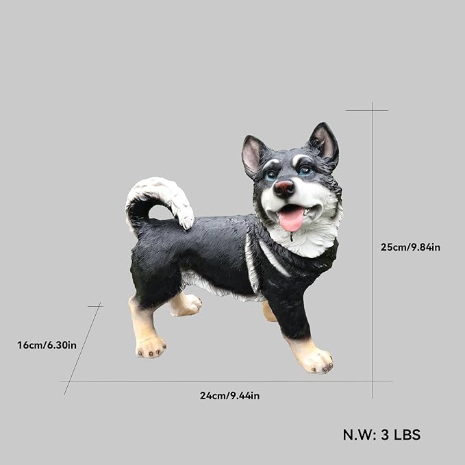 Outdoor Husky Dog Statue with Interchangeable Welcome Sign and Detachable Solar Lantern –LED Light Garden Dog Sculpture Décor, Cute Puppy Design for Yard, Porch, Gift