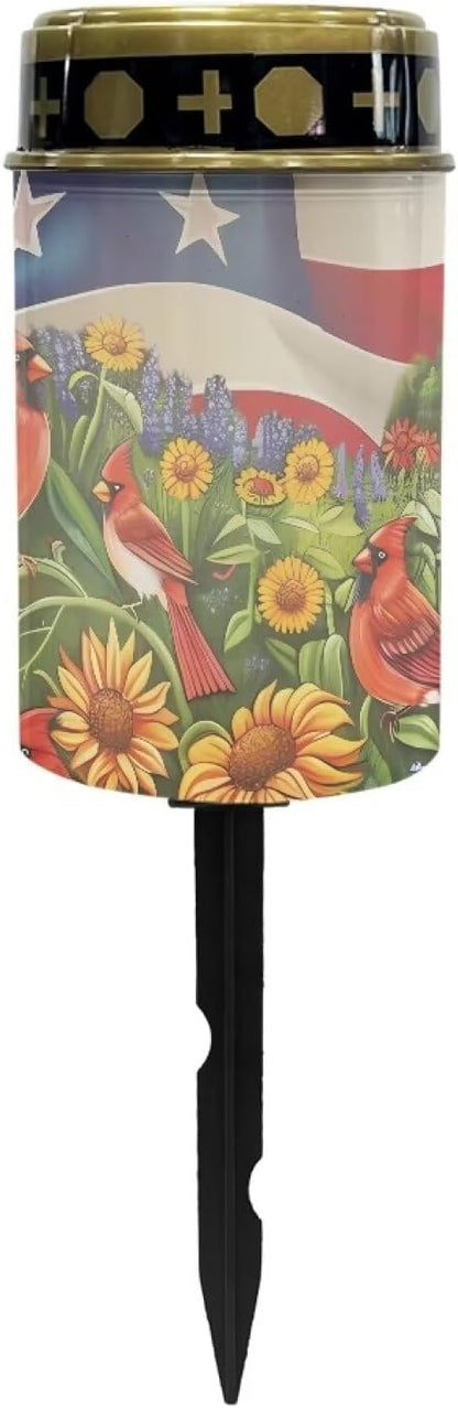Generic American Flag Solar Light Outdoor Memorial Solar Light Flower Solar Stake Lights for Pathway Yard 4th of July Landscape Path Light LED Solar Lights Outdoor Cemetery Solar Light