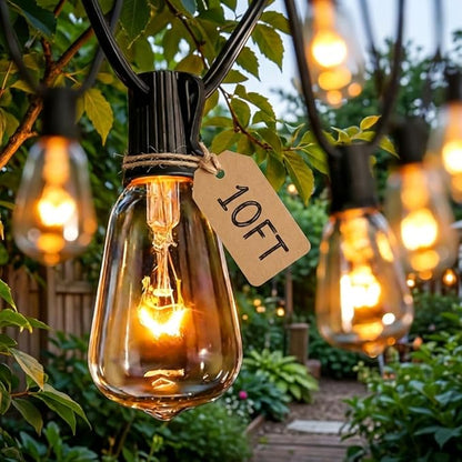 Abeja ST38 10Ft String Lights with 10 Clear Vintage Light Bulbs(1 Spare), E12 Scoket Base, UL Listed for Outdoor Indoor Party Porch Patio Decor, Black