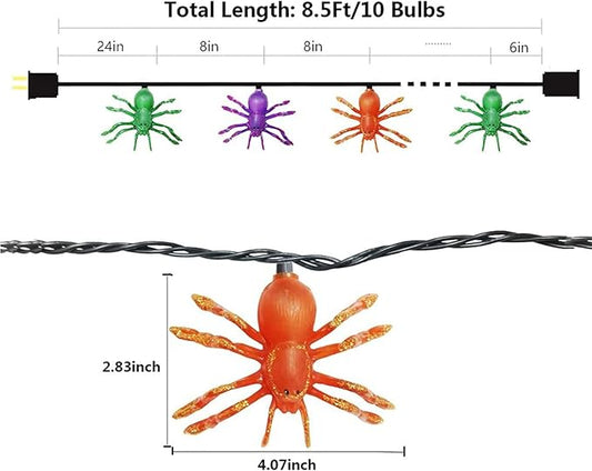 SUNSGNE Halloween Spider String Lights, 8.5Ft Halloween String Light with 10 Spider Lights for Party, Curtain, House, Garden, Yard Decor