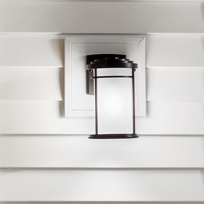 Kichler Toman 10.25" 1 Light Outdoor Wall Light with Satin Etched Glass in Olde Bronze | Lumora