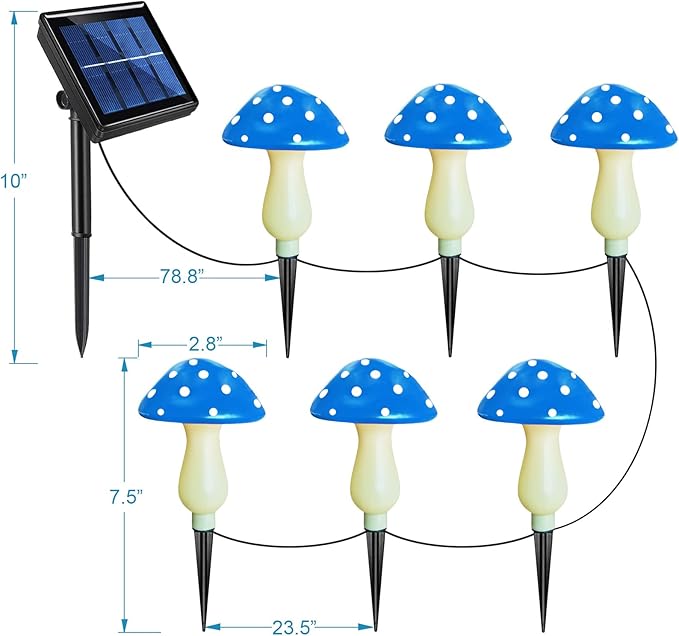 6-Pack Blue Solar Garden Lights, Solar Powered Mushroom Stake Lights for Outdoor Yard Decor, Waterproof Garden Ornaments for Backyard Lawn Deck Landscape Fence Christmas Halloween Decorations