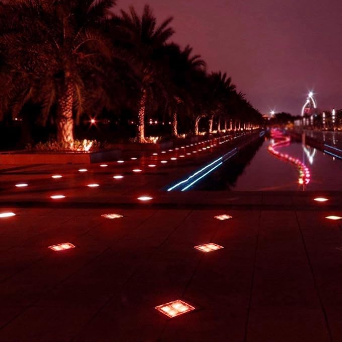 4 Pack Solar Path Ice Cube Lights Outdoor, Waterproof Glass LED Glass Clear Brick in-Groud Buried Festive Light Night Lamp for Garden Courtyard Pathway Patio Pool Pond Decoration(Red)