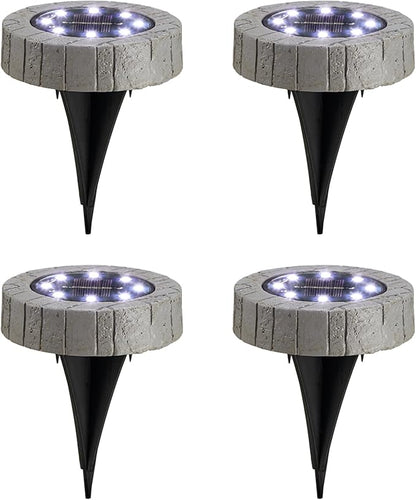 Glitzhome Solar Ground Lights Outdoor Waterproof 4 Pack Resin Solar Garden Lights Disk Lights for Walkway Yard Backyard Lawn Landscape Decorating