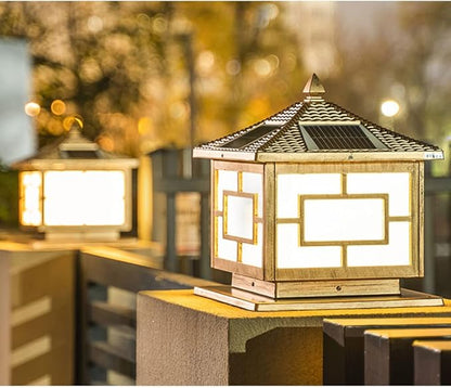 Exterior Pillar Pole Lantern with Solar Powered Rustic Pillar Lamp with 4 Light Modes Square Outdoor Waterproof Solar Lamp Solar Post Light for 4x4 Wooden Posts for Garden Yard Pathway CWVYKNP