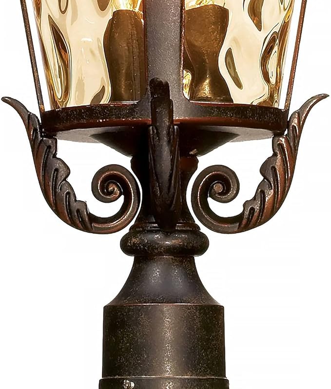 John Timberland Marseille Traditional Outdoor Post Light with Flat Base Pole Veranda Bronze 99 3/4" Champagne | Lumora