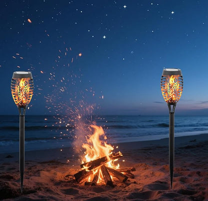 4Pcs Solar Flame Flickering Lamp Torch，Solar Garden Lights Outdoor Waterproof for Courtyard, Garden, Seaside, Balcony, Terrace, Lawn. (Orange)