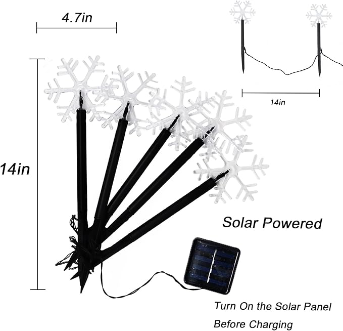 Mycznsyard Solar Snowflake Pathway Light 5 Pack Christmas Decorative Lights Waterproof LED Night Lights for Outdoor Ground Lawn Landscape Holiday Party Decor (Warm White)