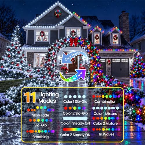 Connectable 240LED String Lights, Christmas Lights Cool White to Multicolor