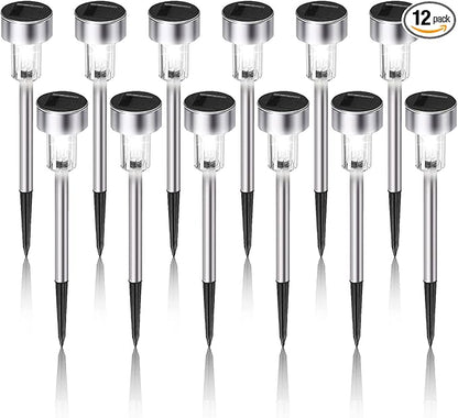 Solar Lights Outdoor Waterproof, Stainless Steel LED Landscape Lighting, Solar Garden Lights, Outdoor Valentines Day Decorations for Yard, Pathway, Walkway, Patio, Lawn - 12 Pack ( Cold White )
