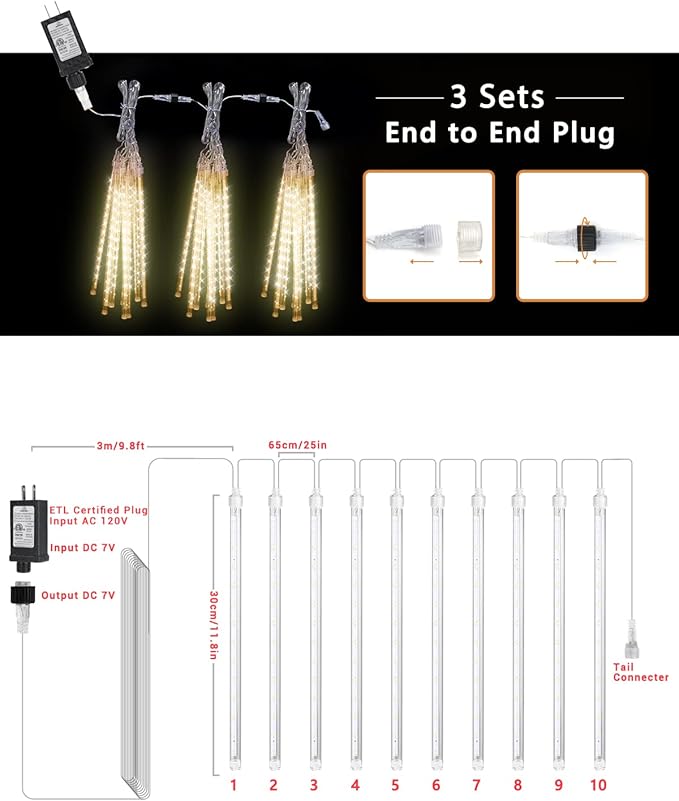 Flacchi Warm White 10 Tubes 240 LED Raindrop Meteor Shower Icicle Lights with Timer Function - Outdoor String Light | Lumora