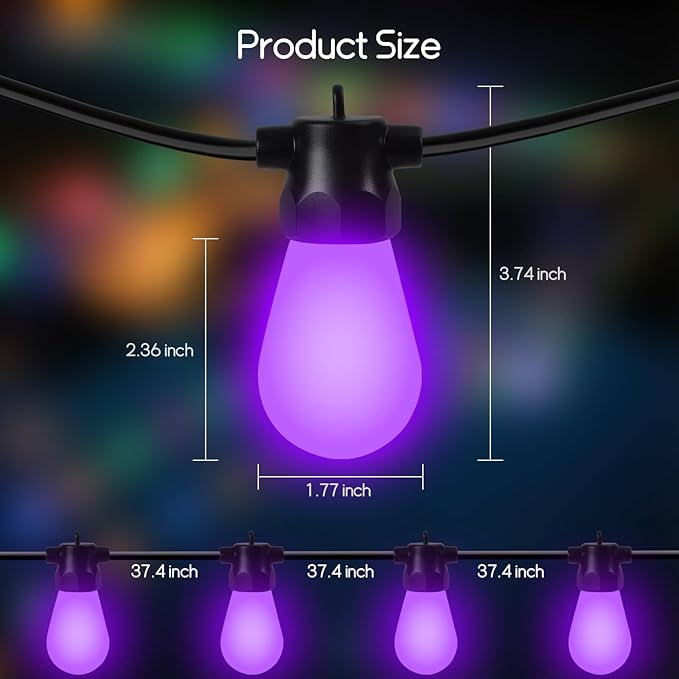 100ft Outdoor String Lights, RGBW Patio Lights with 30 LED Dimmable Bulbs, App & Remote Control, IP68 | Lumora